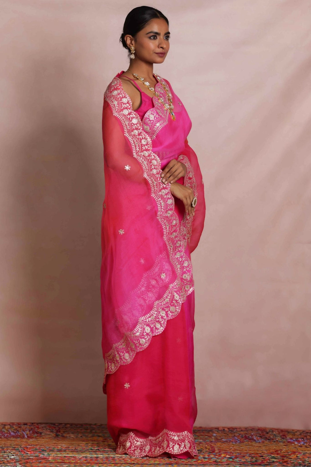 Shaded Organza Saree Embroidered with Pittan work