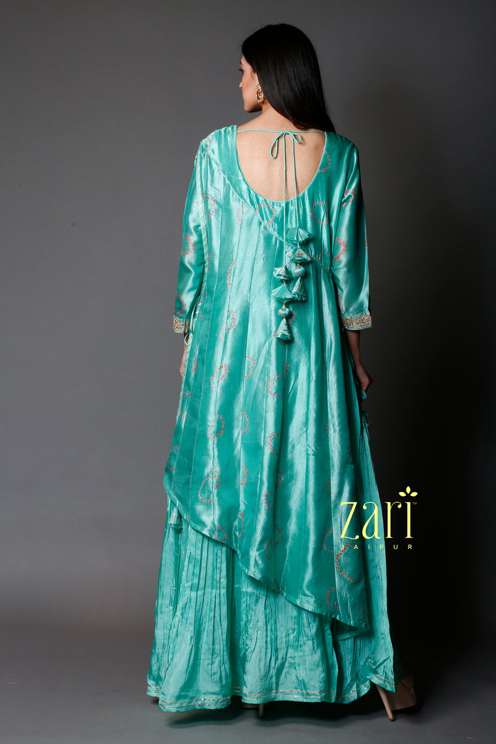 Tussar Bandhej  Silk Kurti with Dori, Sequins work.