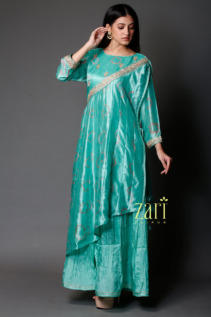 Tussar Bandhej  Silk Kurti with Dori, Sequins work.