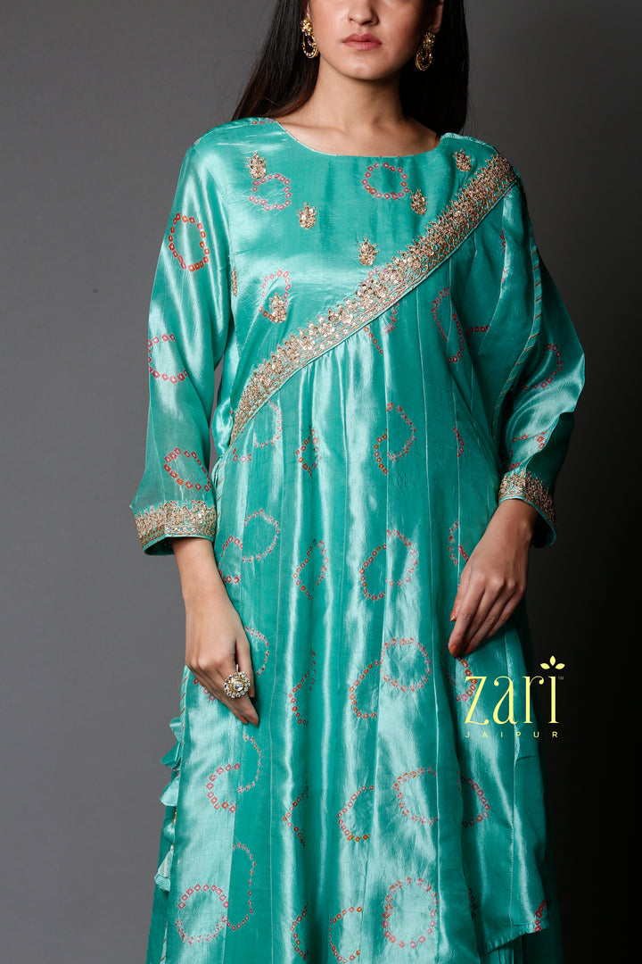 Tussar Bandhej  Silk Kurti with Dori, Sequins work.