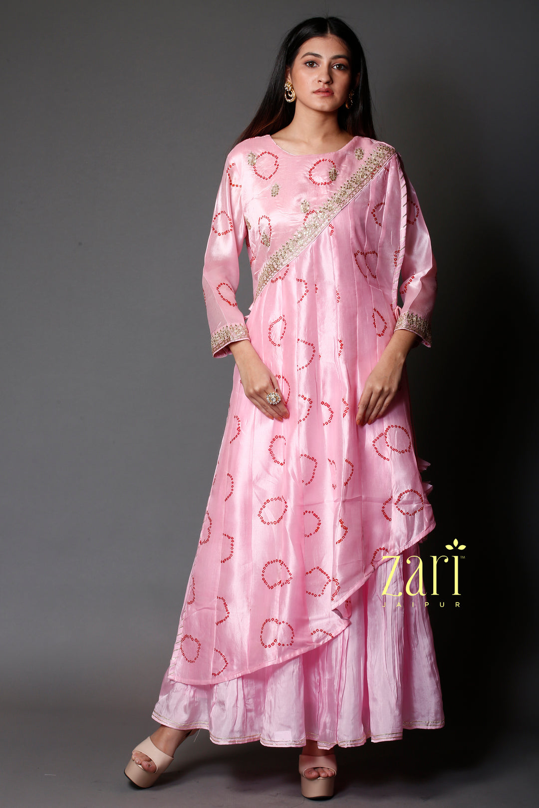 Tussar Bandhej  Silk Kurti with Dori, Sequins work.