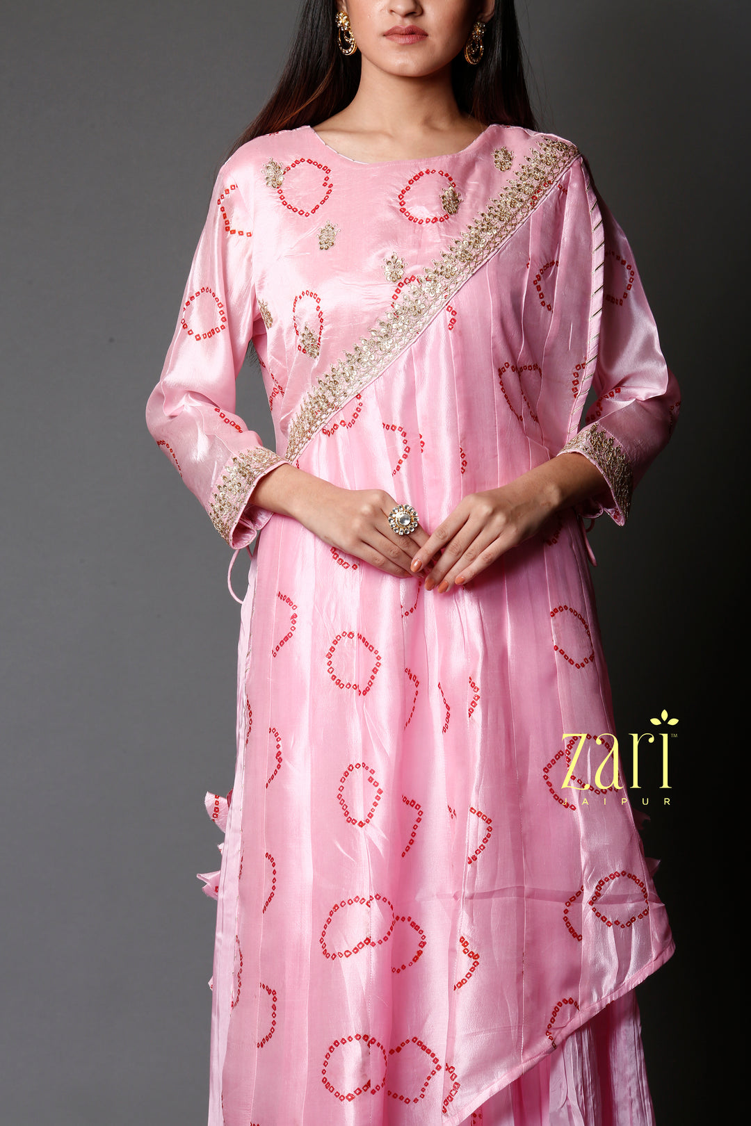 Tussar Bandhej  Silk Kurti with Dori, Sequins work.