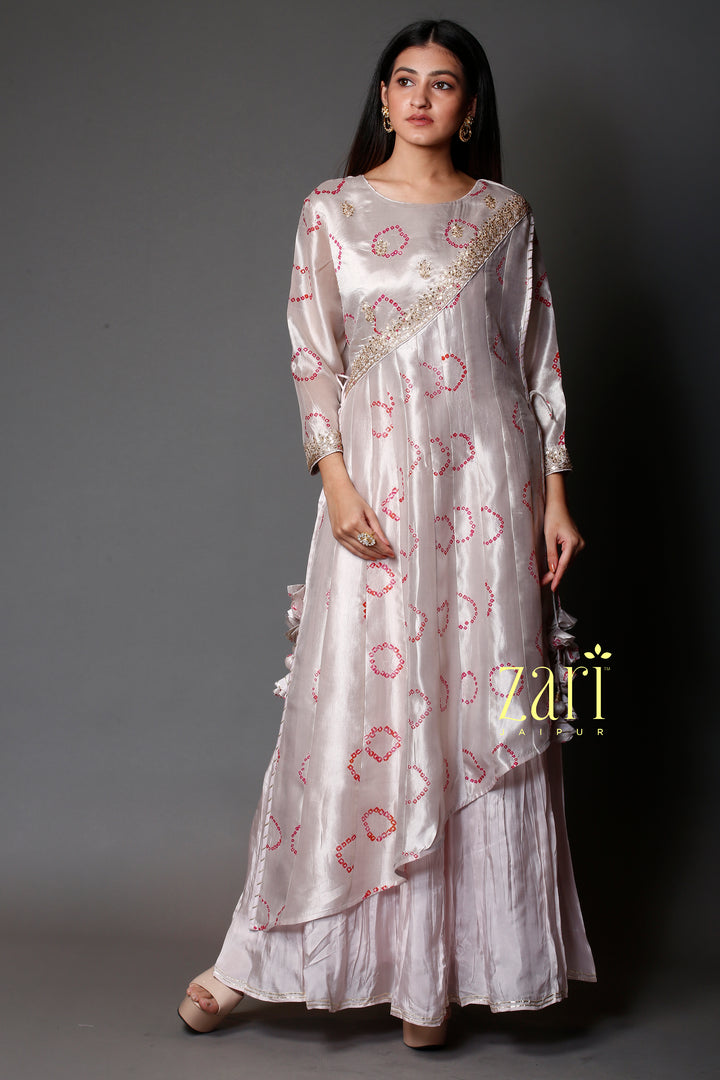 Tussar Bandhej silk Kurti with Dori, Sequins work.