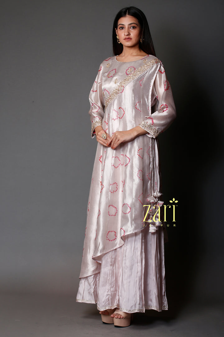 Tussar Bandhej  Silk Kurti with Dori, Sequins work.