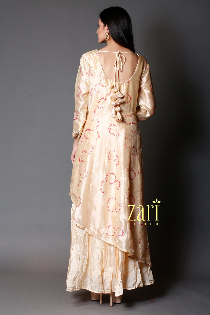 Tussar Bandhej  Silk Kurti with Dori, Sequins work.