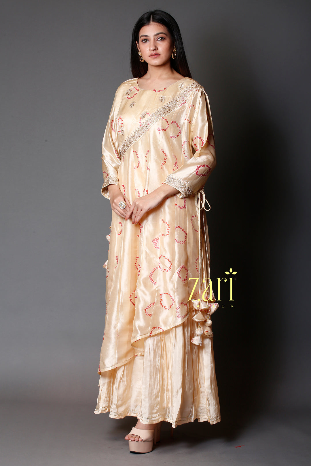 Tussar Bandhej  Silk Kurti with Dori, Sequins work.