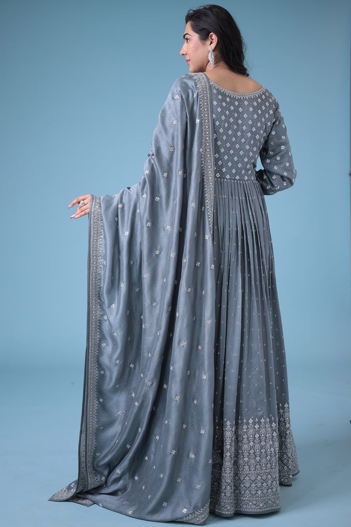 Embroidered Silk Blend Gown with Stone work