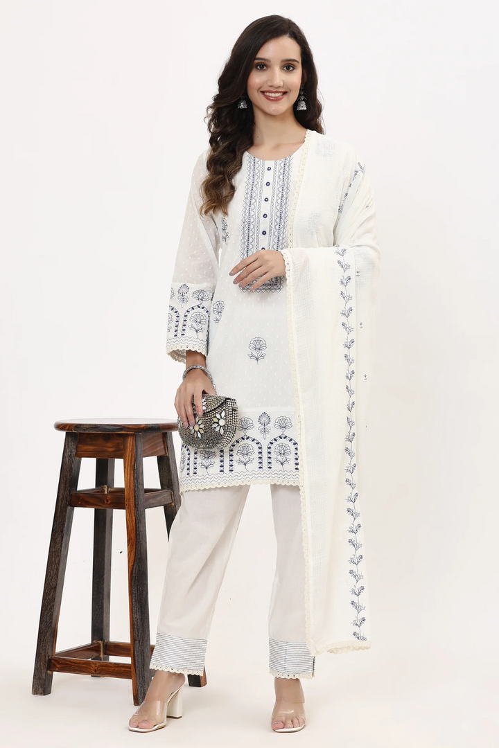 Cotton Kurta Set Stitched with Embroidered work