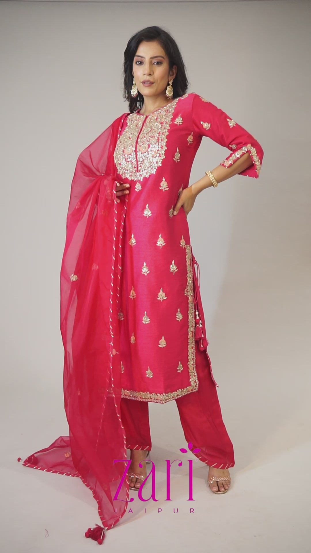 Embroidered Straight Silk Suit with Gota Patti work.