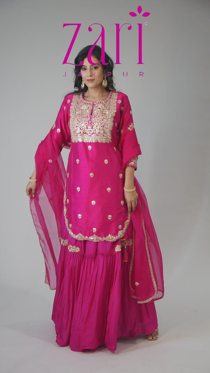 Embroidered Straight Silk Suit with Gota Patti work.