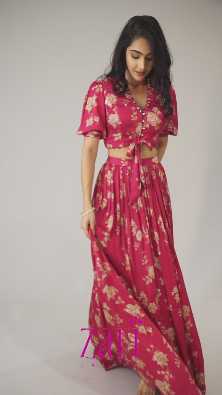 Printed Satin Indowestern with Cutdana work.