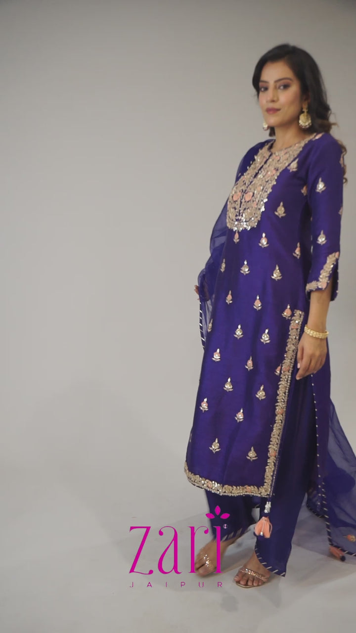 Embroidered Straight Silk Suit with Gota Patti work.