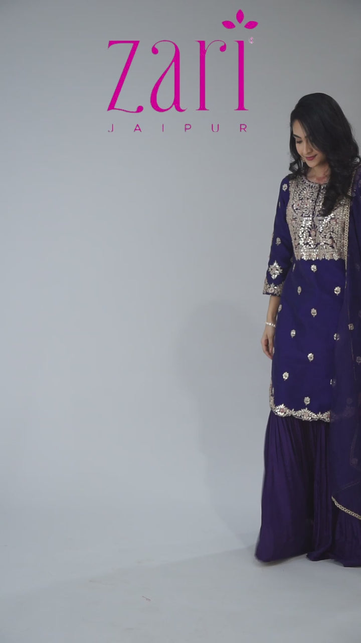 Embroidered Straight Silk Suit with Gota Patti work.