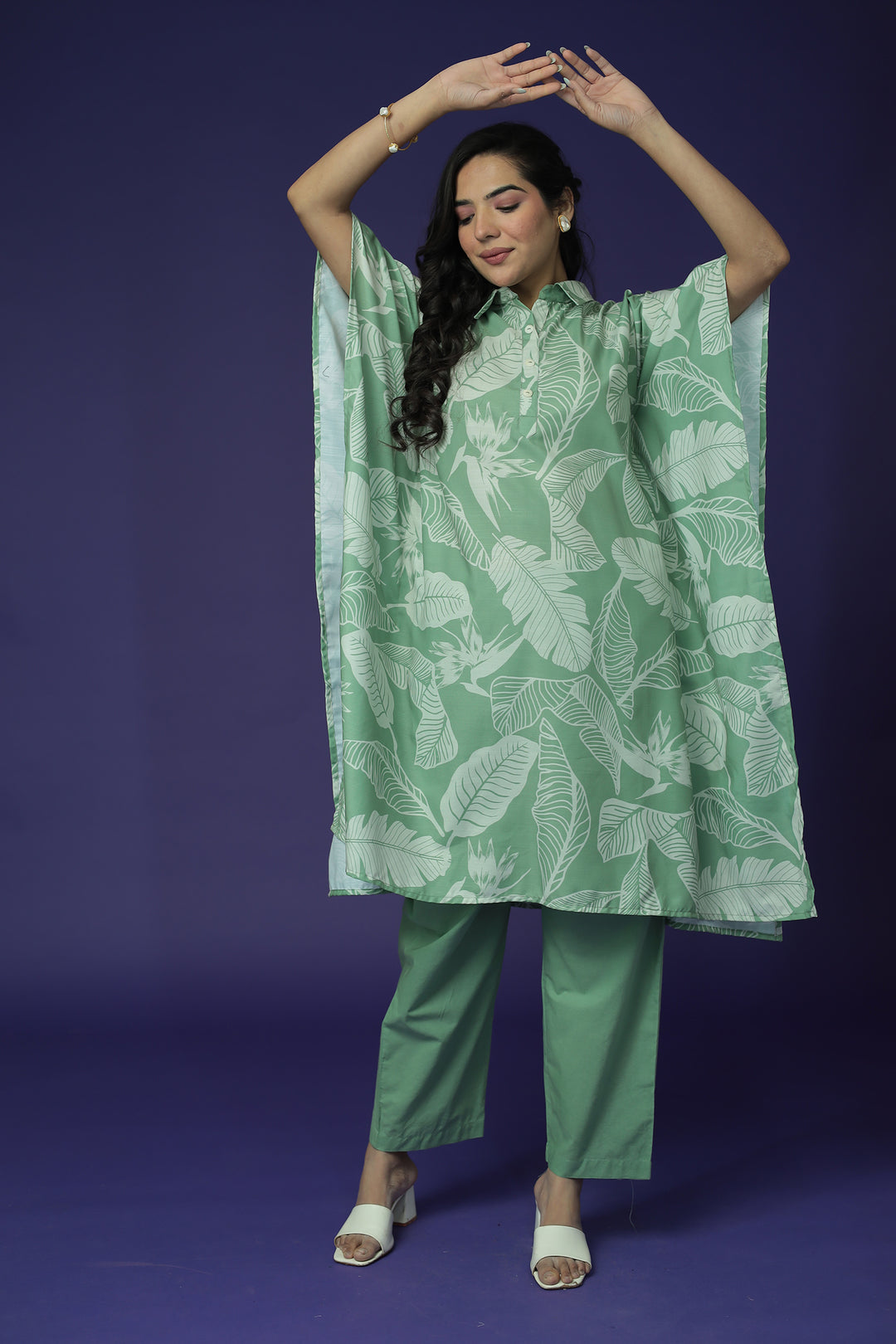 Printed Cotton Slub Kaftan Set