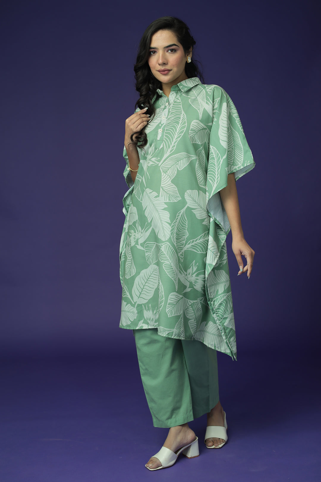 Printed Cotton Slub Kaftan Set