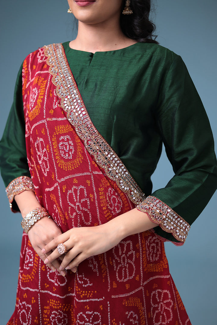 Bandhej Chanderi  Indo Western Embellished  with Mirror work