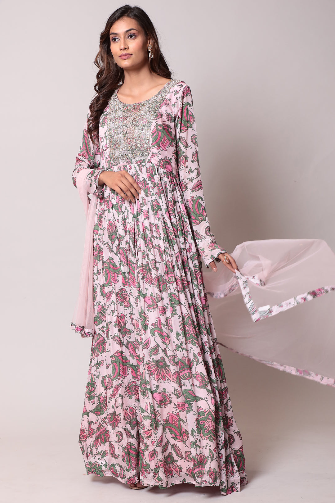 Anarkali Printed Georgette Gown with Cutdana work.