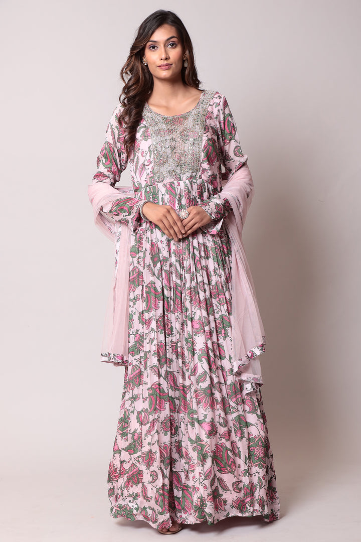 Anarkali Printed Georgette Gown with Cutdana work.