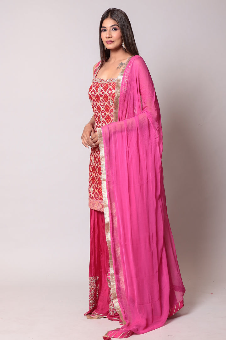 Bandhej Georgette Sharara set with Zardozi work