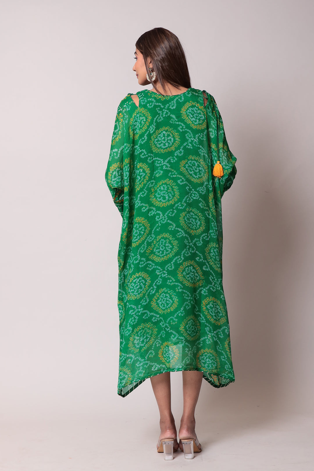 Bandhej Georgette Kaftan with Gota Patti work.