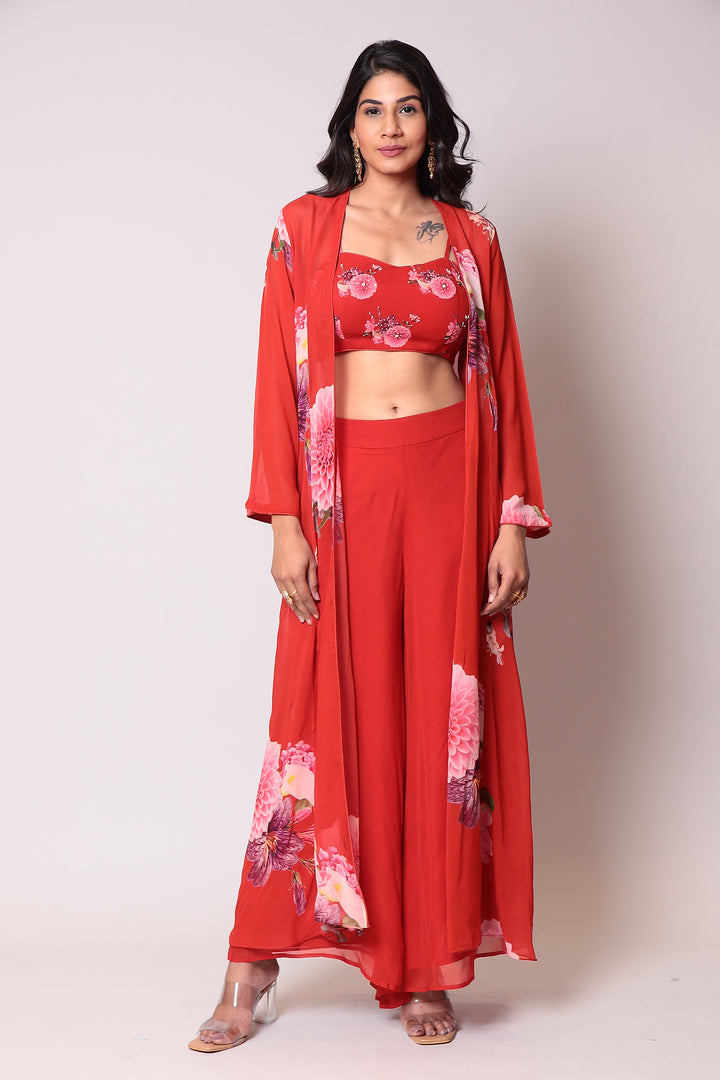 Printed Georgette Indo Western with Cutdana work.