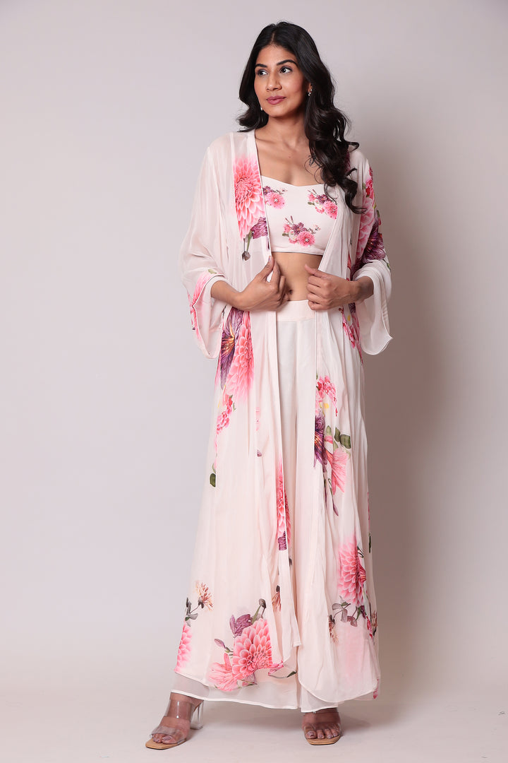 Printed Georgette Indo Western with Cutdana work.