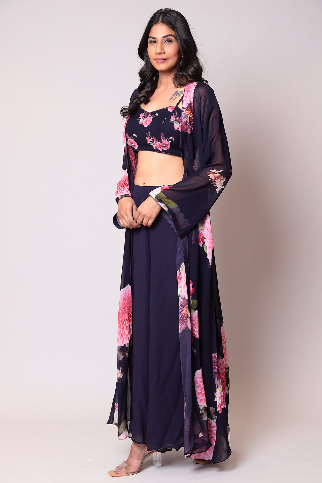 Printed Georgette Indo Western with Cutdana work.