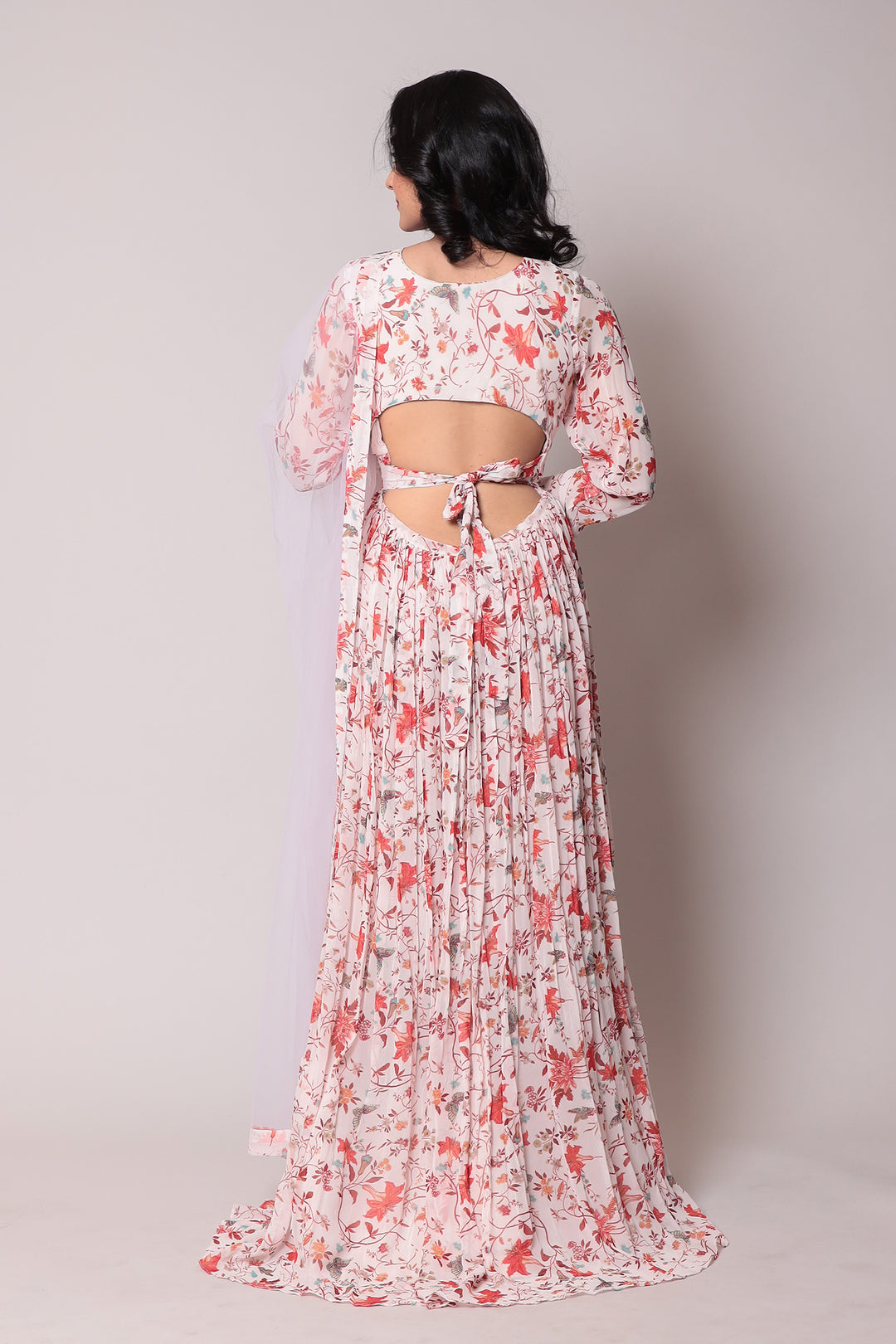 Printed Georgette Gown with Cutdana work.