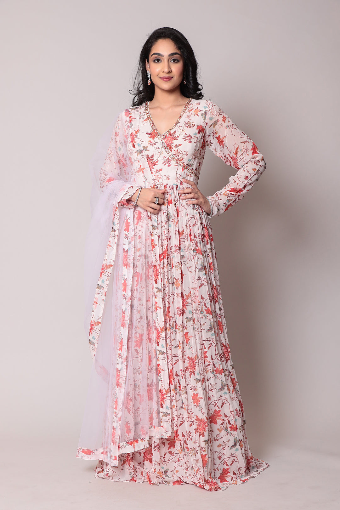 Printed Georgette Gown with Cutdana work.