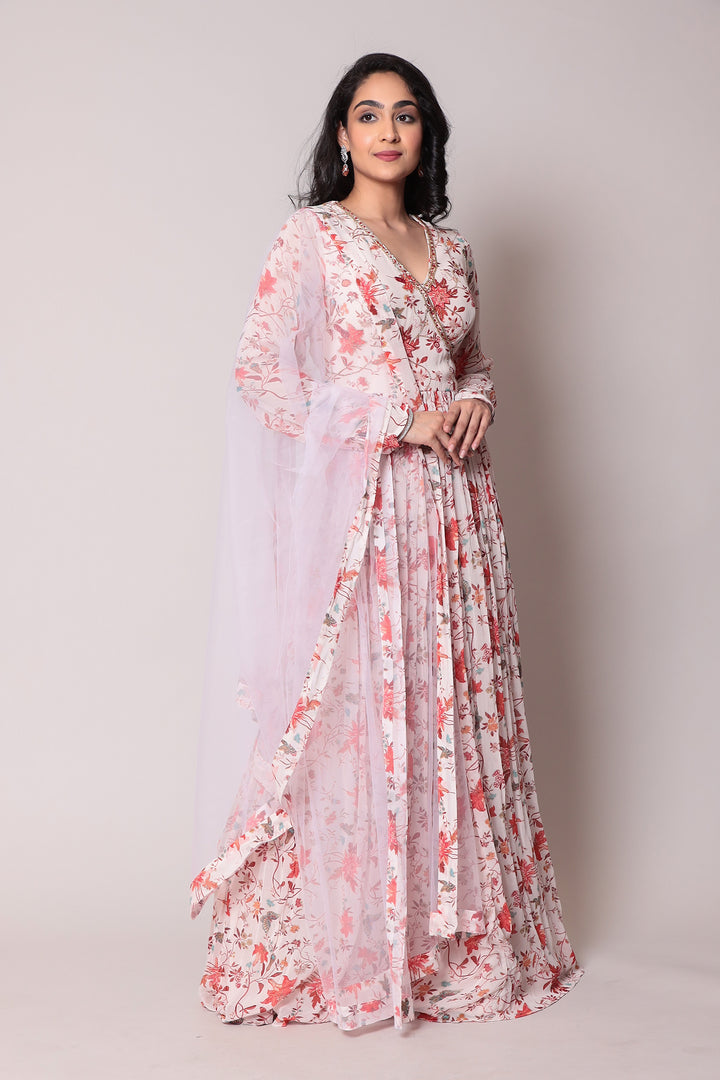 Printed Georgette Gown with Cutdana work.