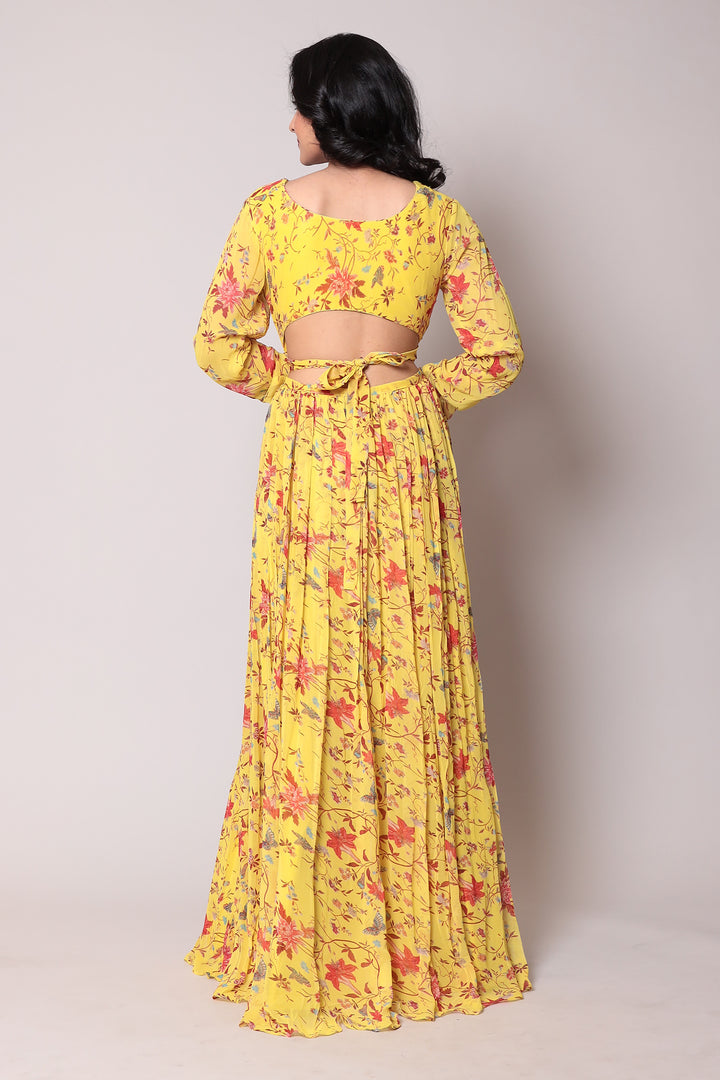 Printed Georgette Gown with Cutdana work.