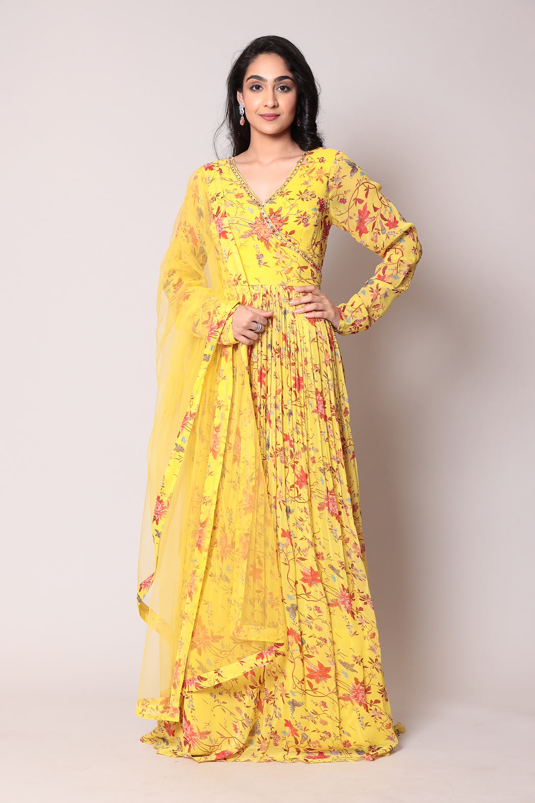 Printed Georgette Gown with Cutdana work.