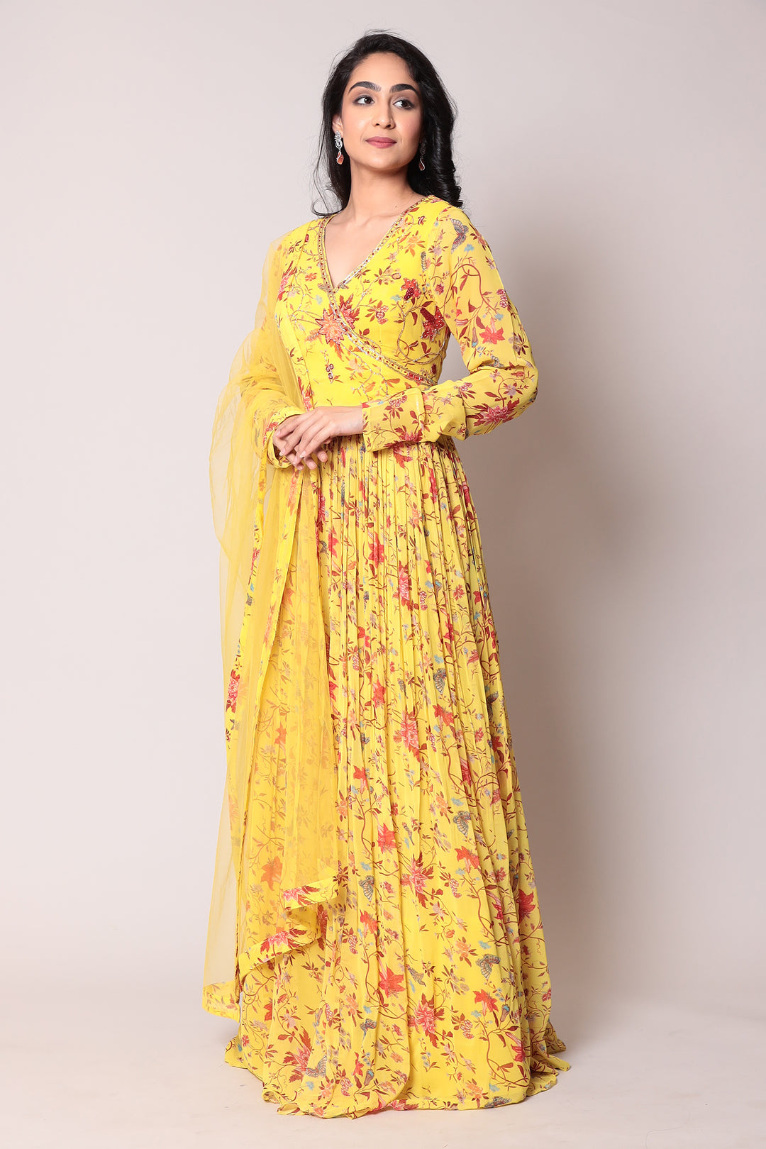 Printed Georgette Gown with Cutdana work.