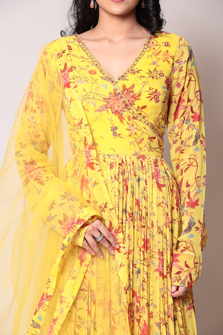 Printed Georgette Gown with Cutdana work.