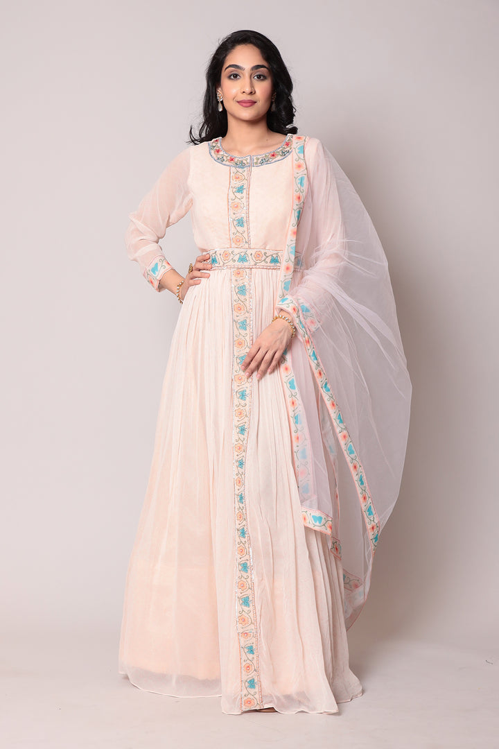 Printed Georgette Gown with Cutdana work.