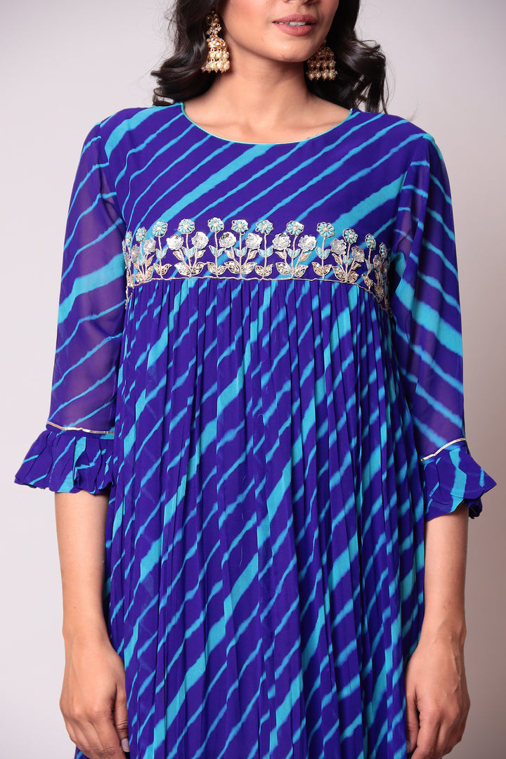 Leheriya Georgette Kurti with Gota Patti work.