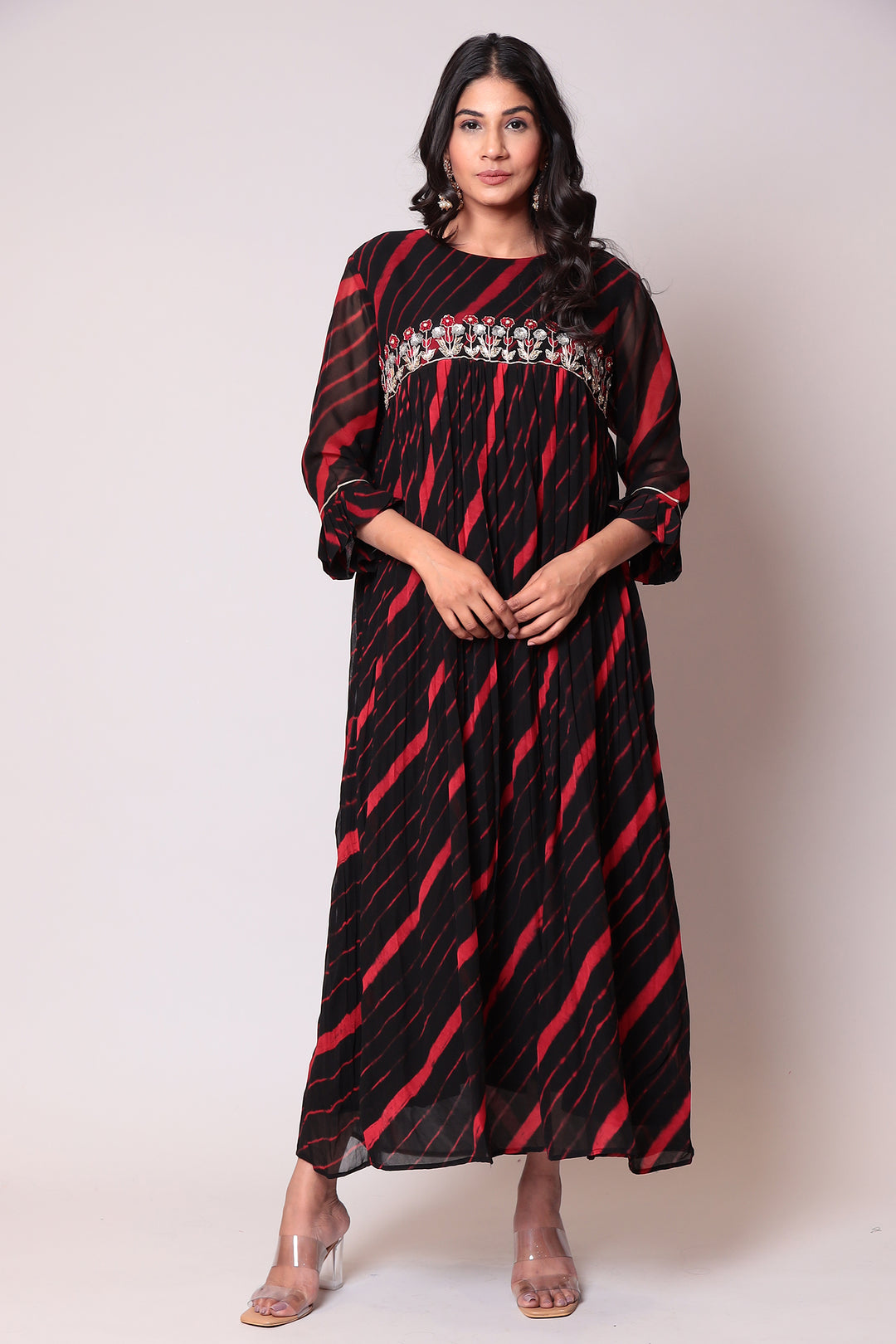 Leheriya Georgette Kurti with Gota Patti work.