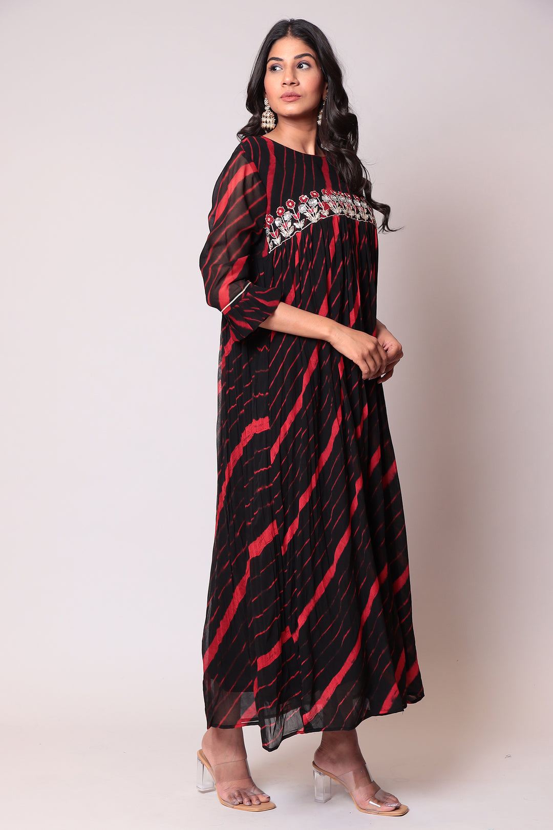 Leheriya Georgette Kurti with Gota Patti work.