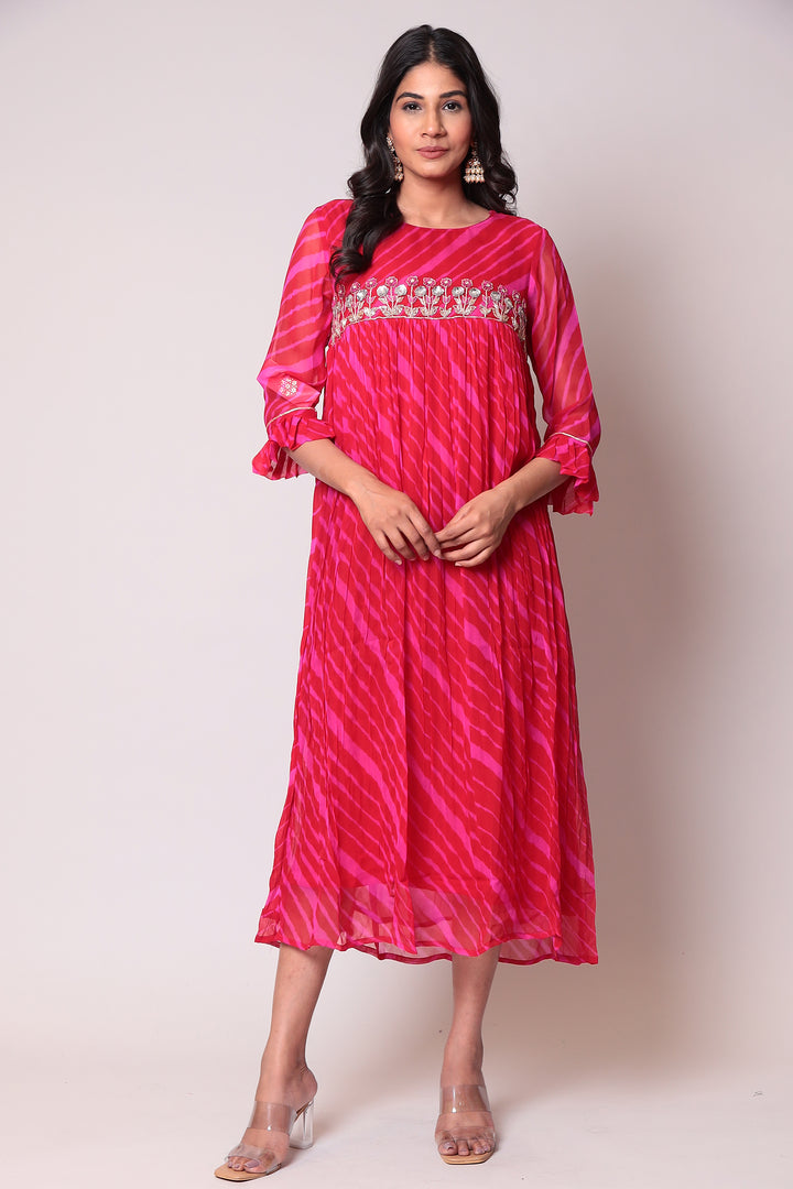 Leheriya Georgette Kurti with Gota Patti work.