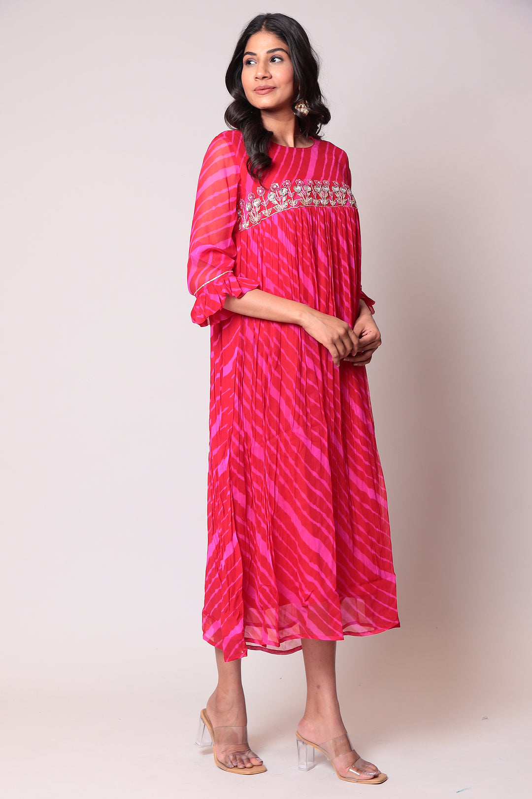 Leheriya Georgette Kurti with Gota Patti work.