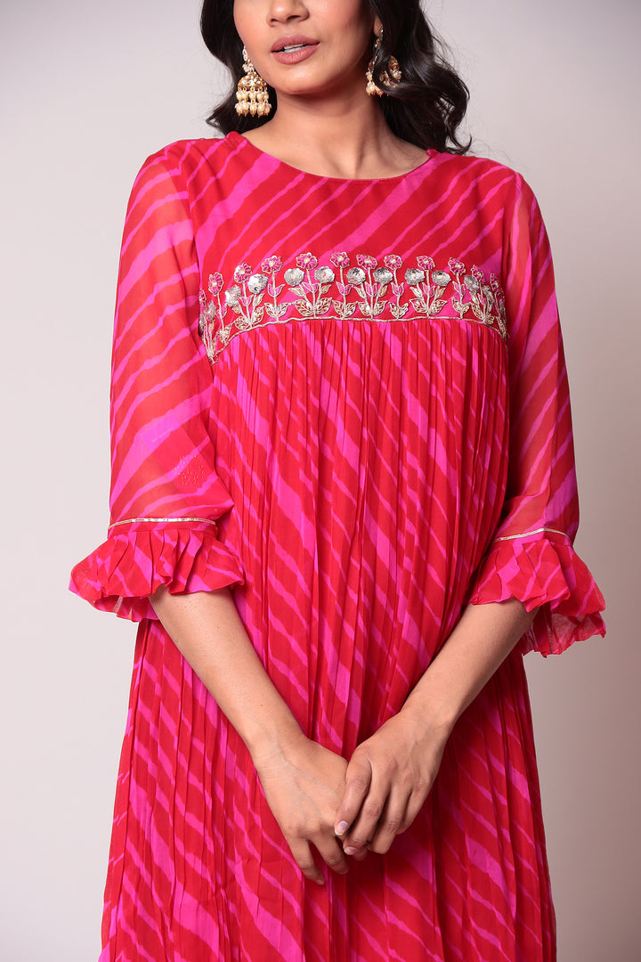 Leheriya Georgette Kurti with Gota Patti work.