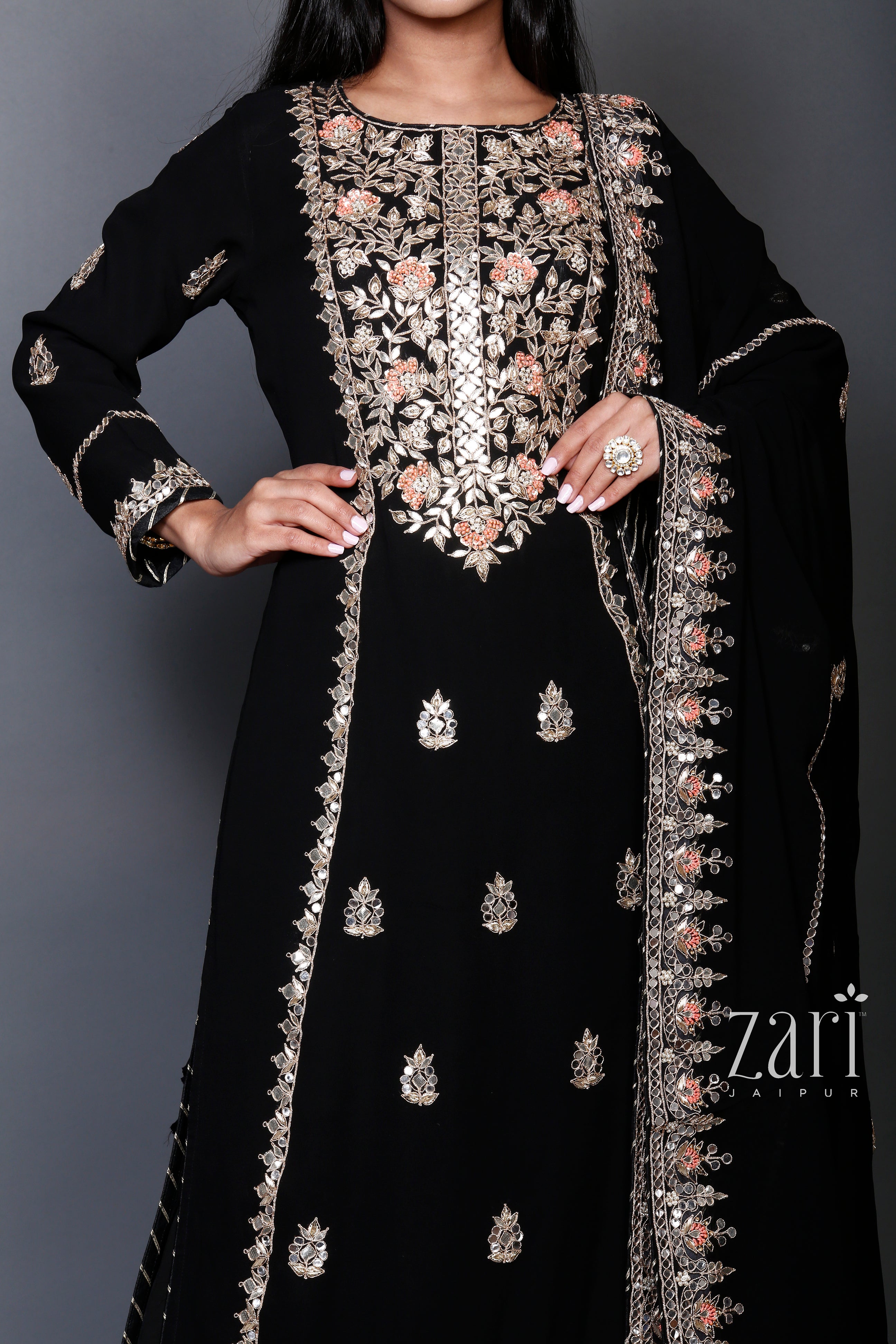 Women's Ethnic Party Wear Gown on store Silk With Gota and Zardozi Handwork