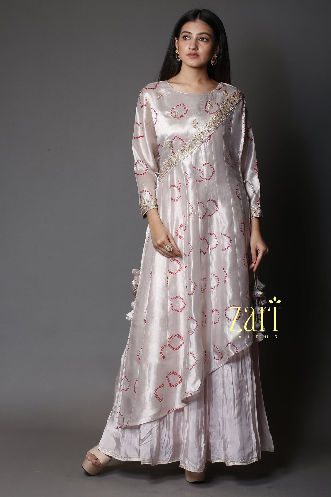 Tussar Bandhej  Silk Kurti with Dori, Sequins work.