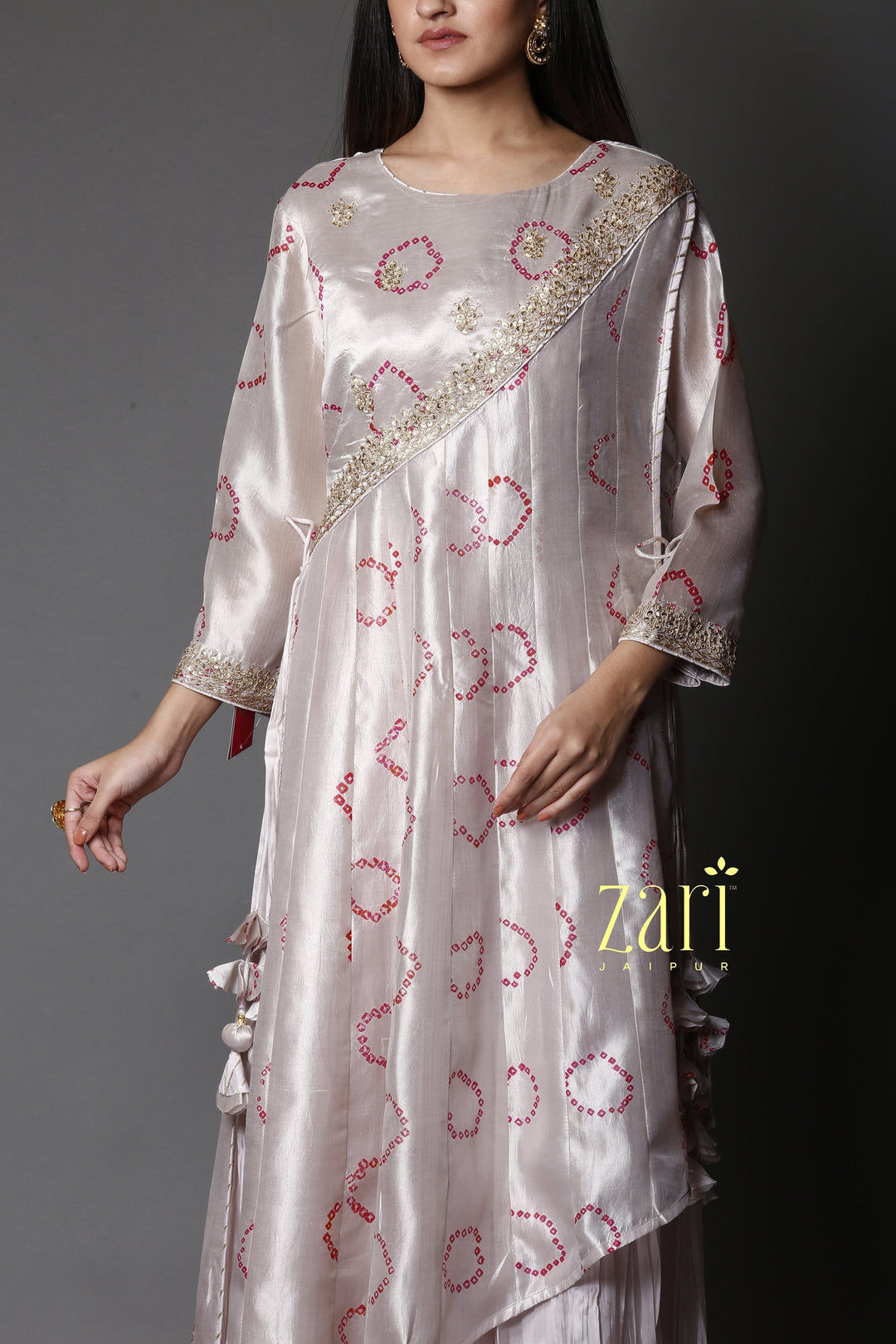 Tussar Bandhej  Silk Kurti with Dori, Sequins work.