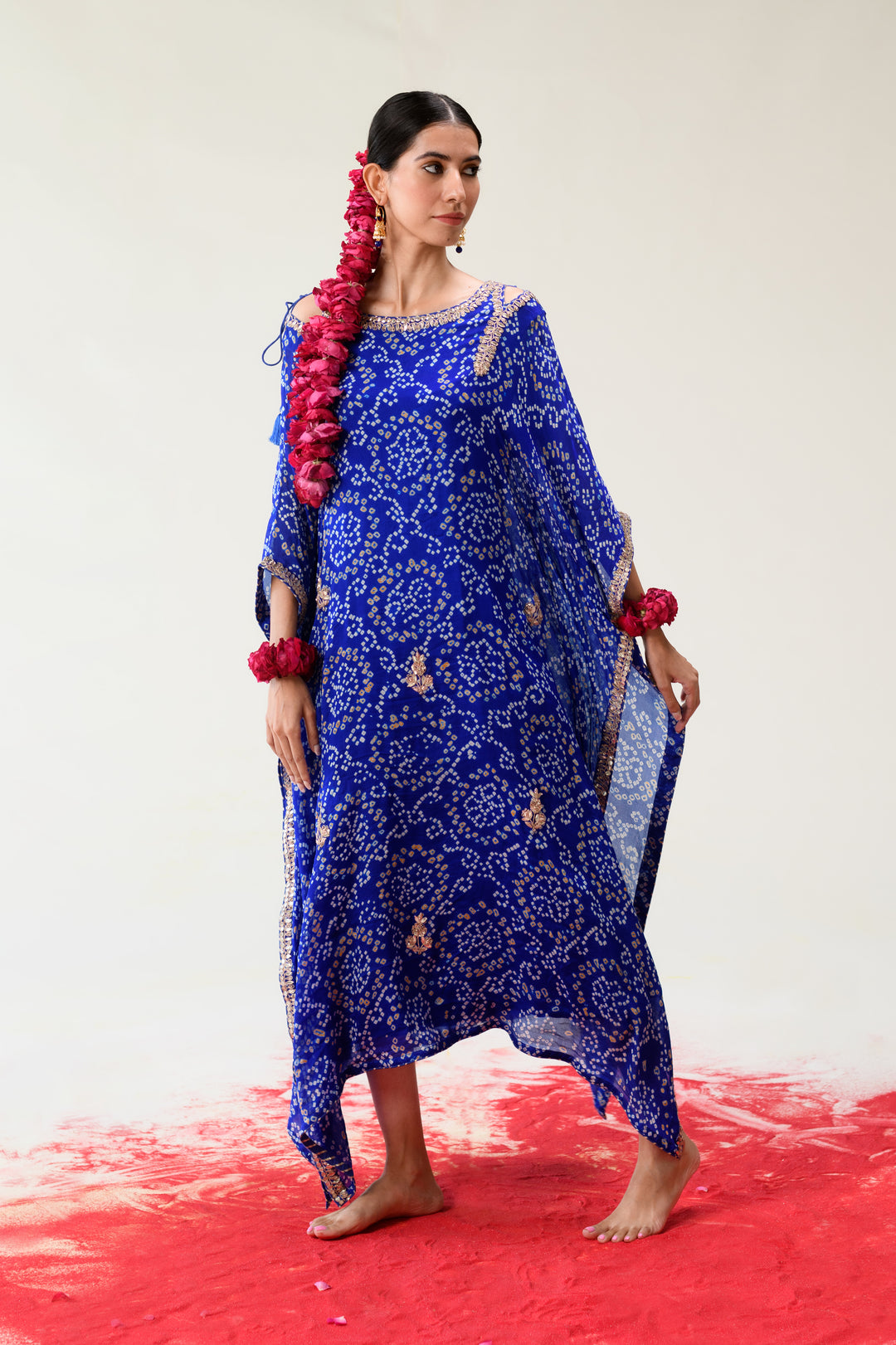 Georgette Bandhej Kaftan with Gota Patti, Zardosi, Thread work.